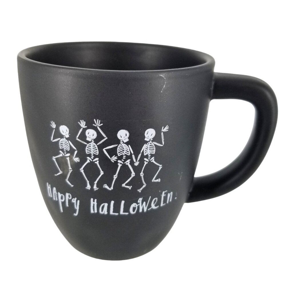 Rae Dunn Magenta Skeleton Skull Dancing Happy Halloween Mug Cup Coffee Tea Goth